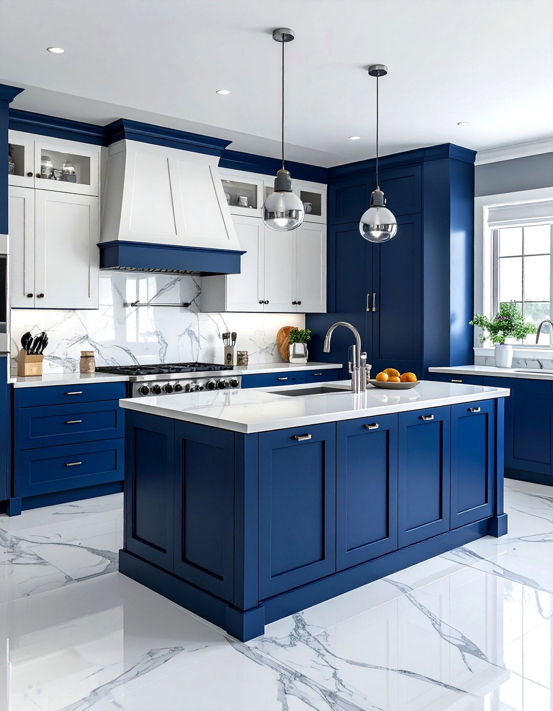 Dark blue and white kitchen cabinets - 30 two-tone kitchen cabinet ideas