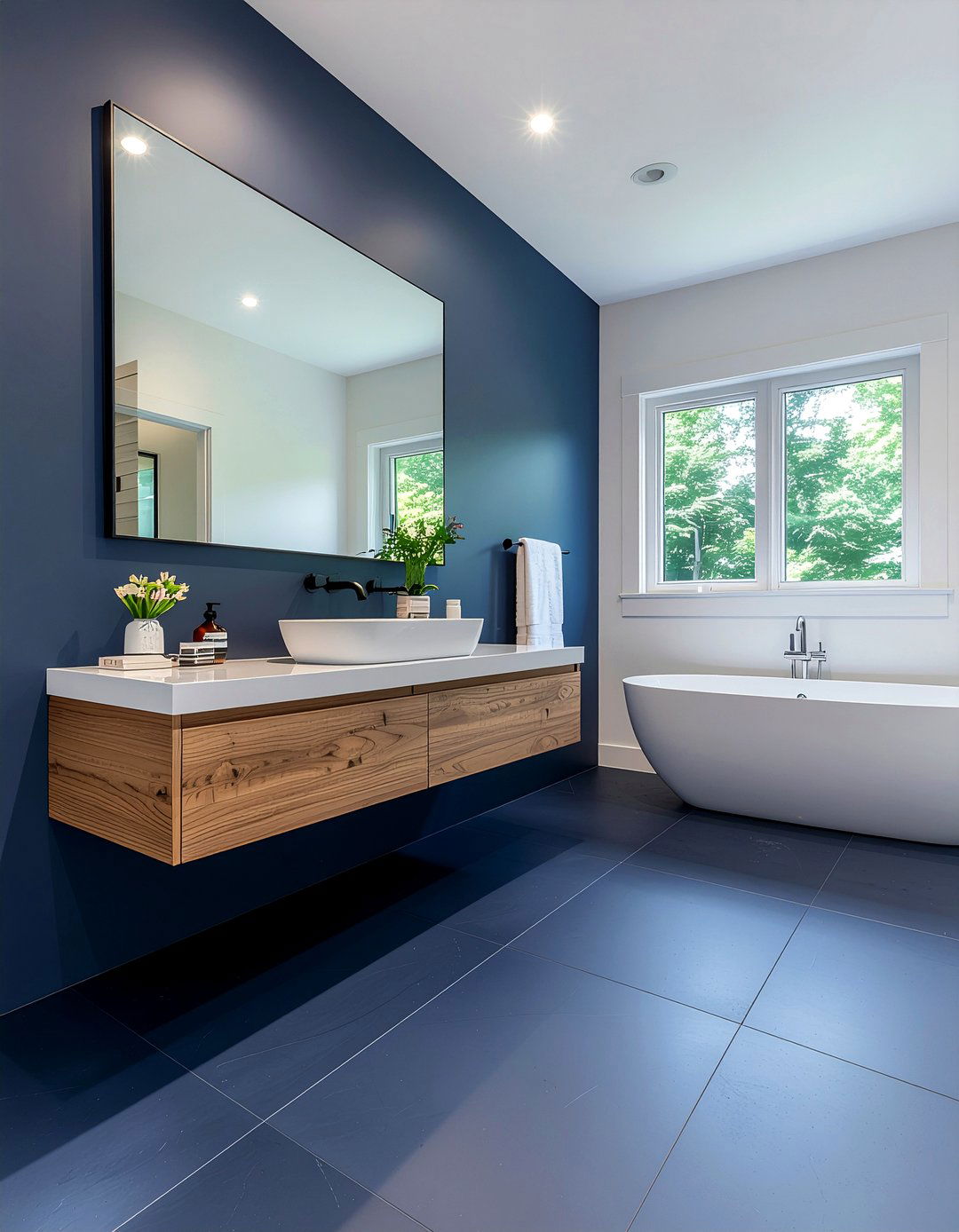 Dark blue bathroom floor - 30 cool blue bathroom ideas