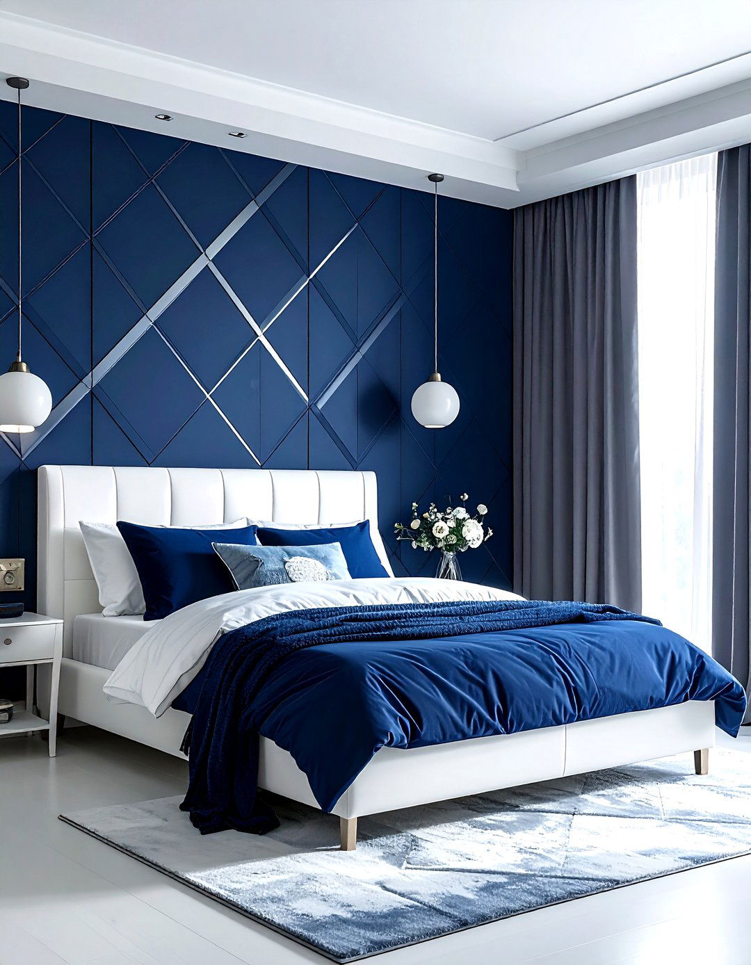 Dark blue bedroom wallpaper - 30 modern navy bedroom ideas