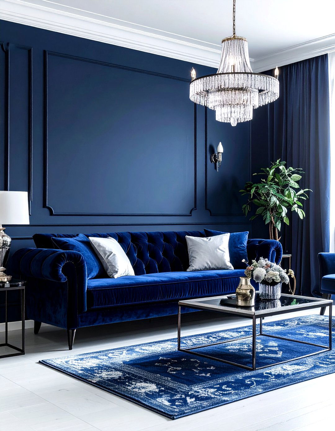 Dark blue living room - 30 monochromatic living room ideas