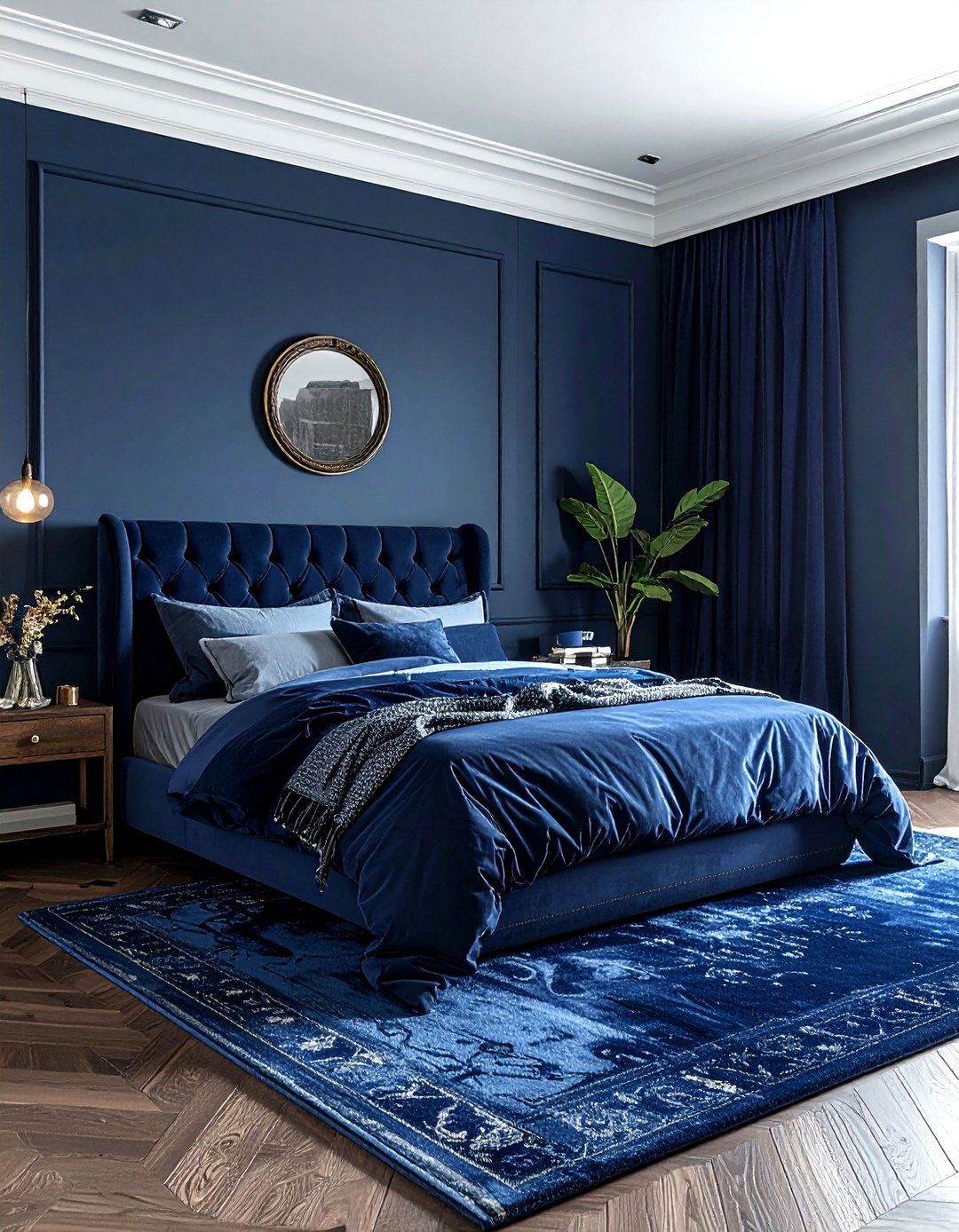 Dark blue monochrome bedroom - 30 minimalist navy bedroom ideas