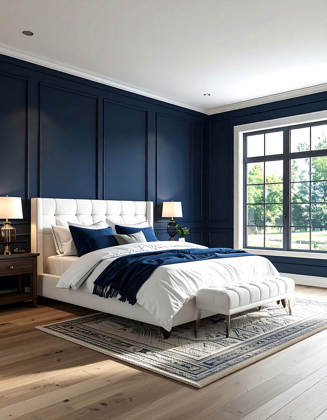 Dark blue shiplap - 30 farmhouse blue bedroom ideas