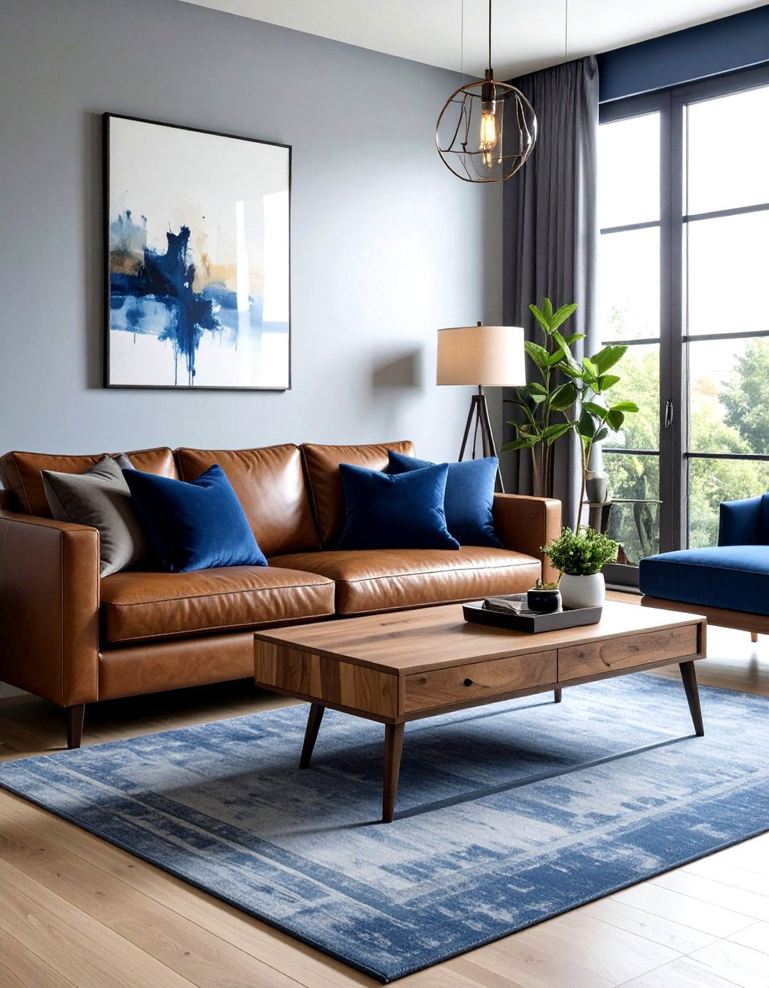 Dark blue throw pillows living room - 30 industrial blue living room ideas