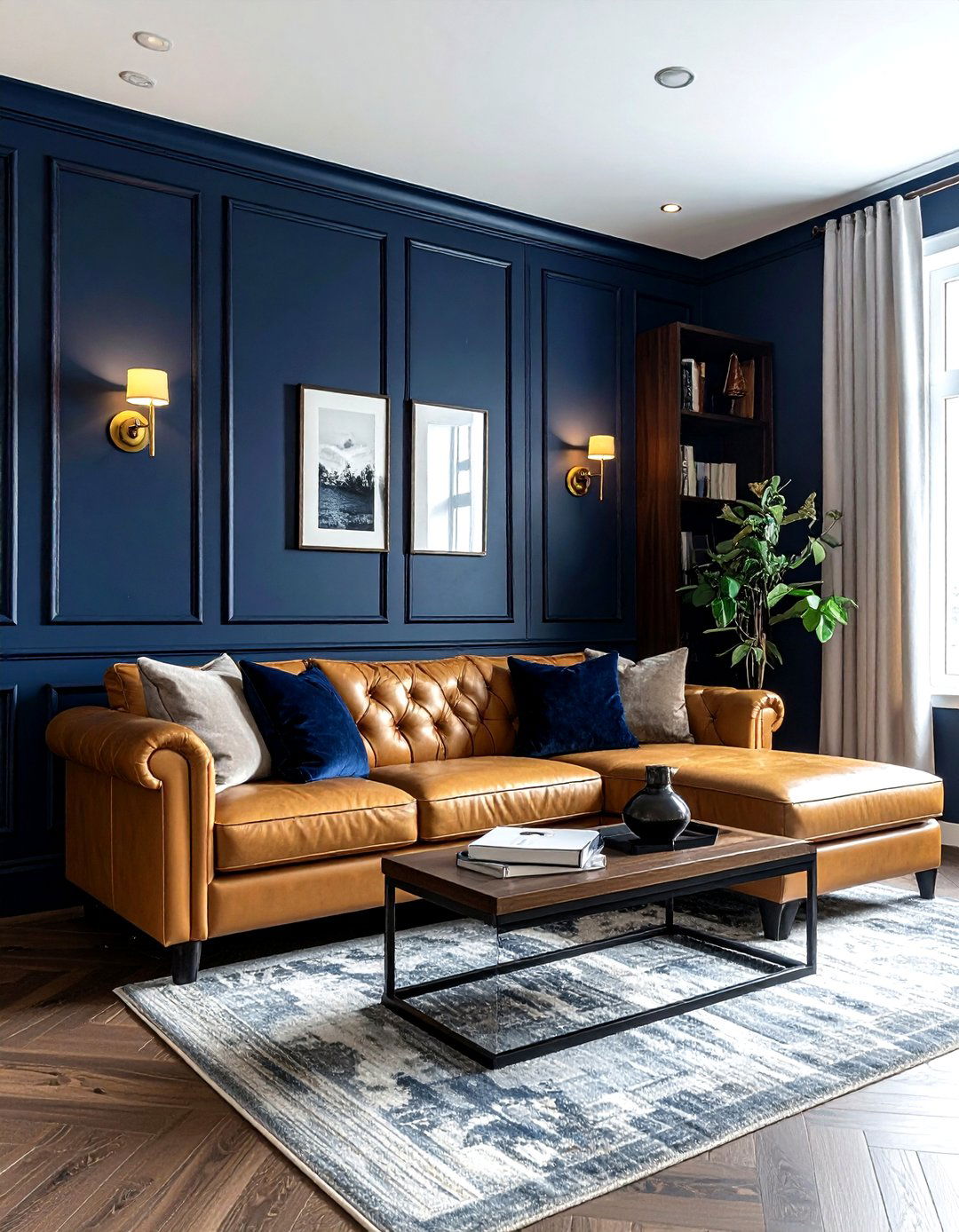 Dark blue tongue and groove accent wall - 30 living room tongue and groove ideas