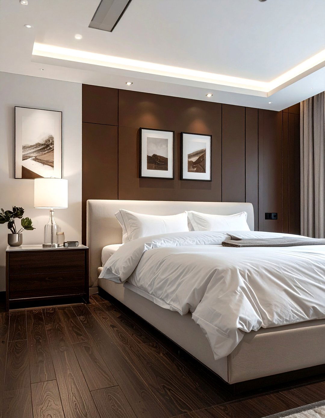 Dark brown accent wall bedroom - 30 brown and white bedroom ideas