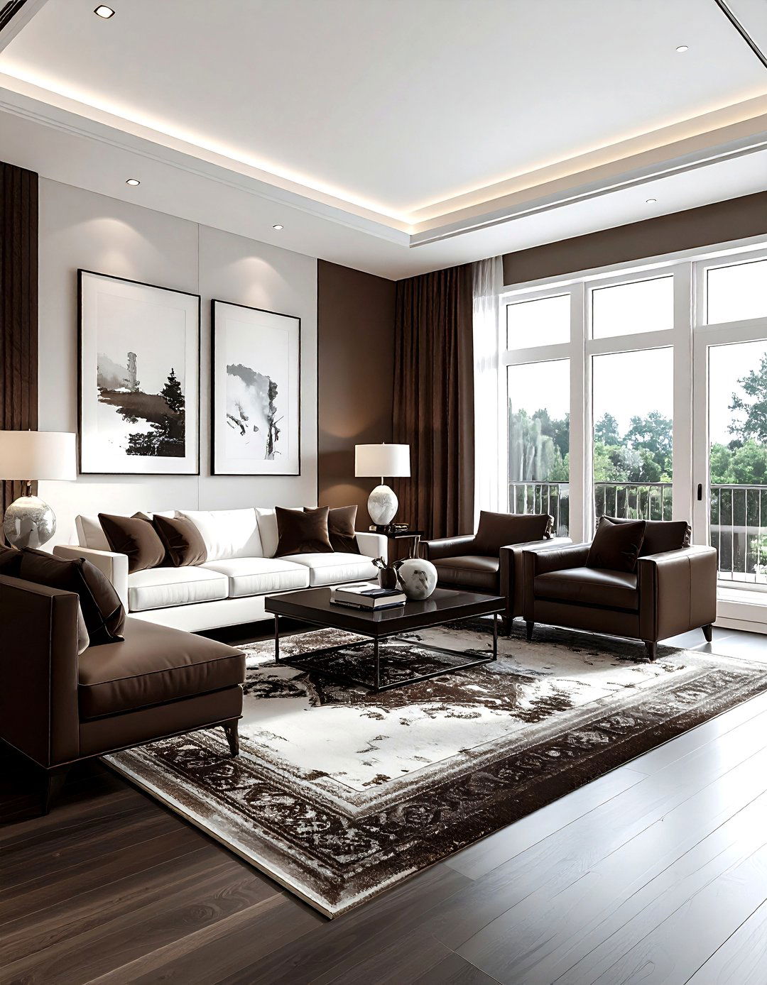 Dark brown and white living room - 30 brown and white living room ideas