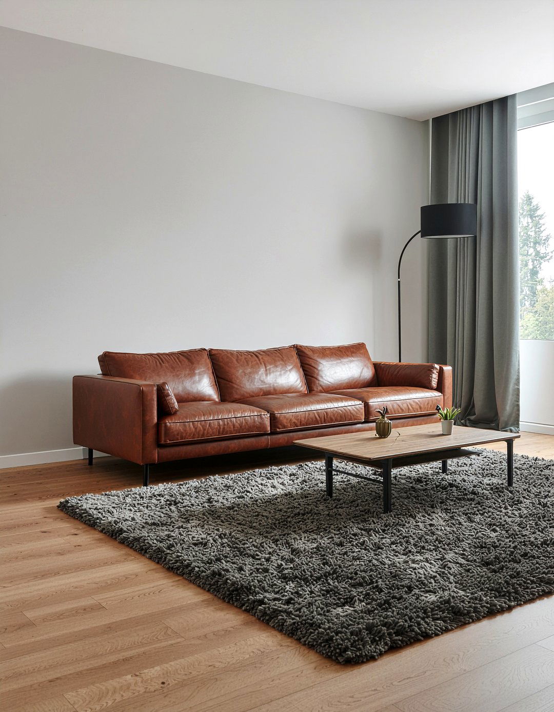 Dark brown leather sofa - 30 moody living room ideas