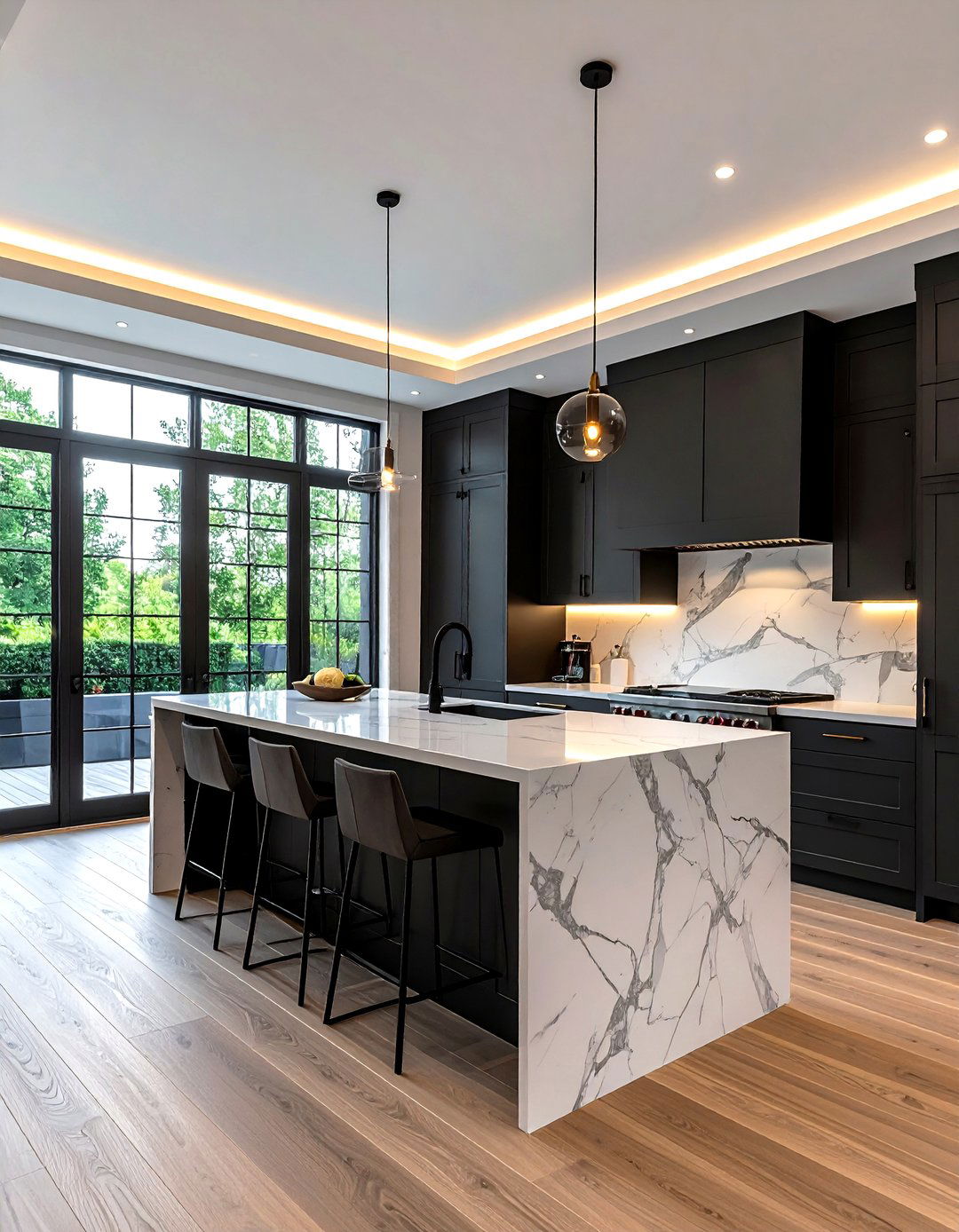 Dark cabinets with marble - 30 marble kitchen ideas