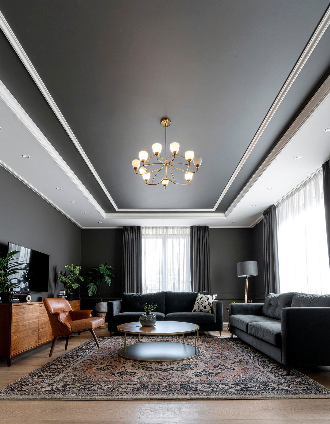 Dark ceiling paint - 30 moody living room ideas
