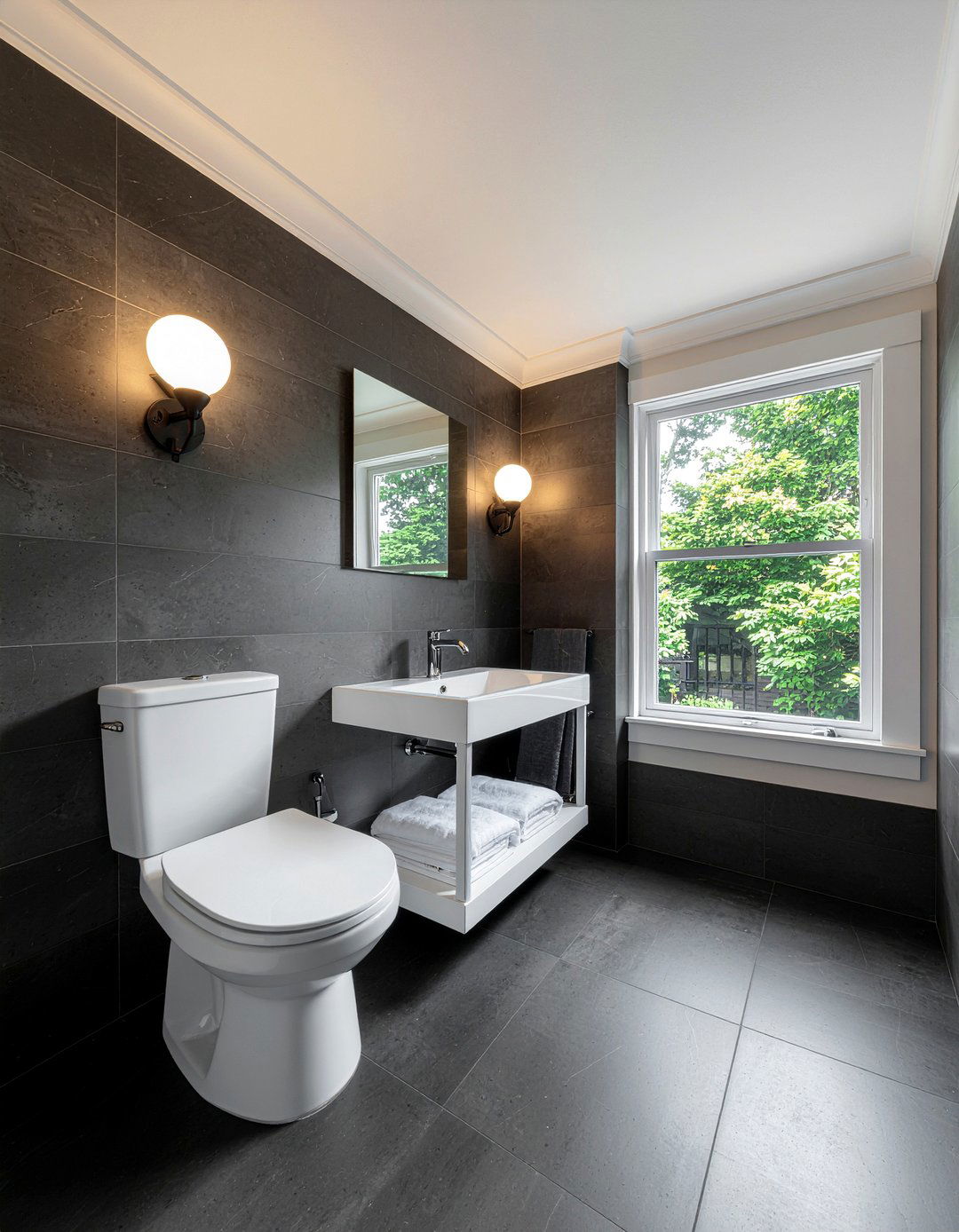 Dark charcoal bathroom tile - 30 floor to ceiling tile bathroom ideas