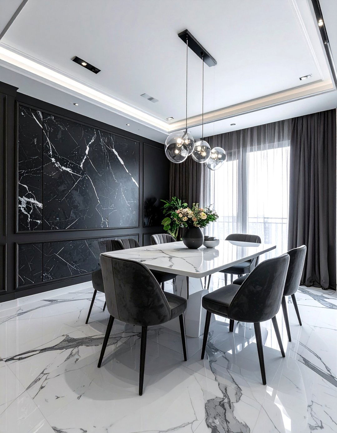 Dark charcoal dining room - 30 bold wallpaper dining room ideas