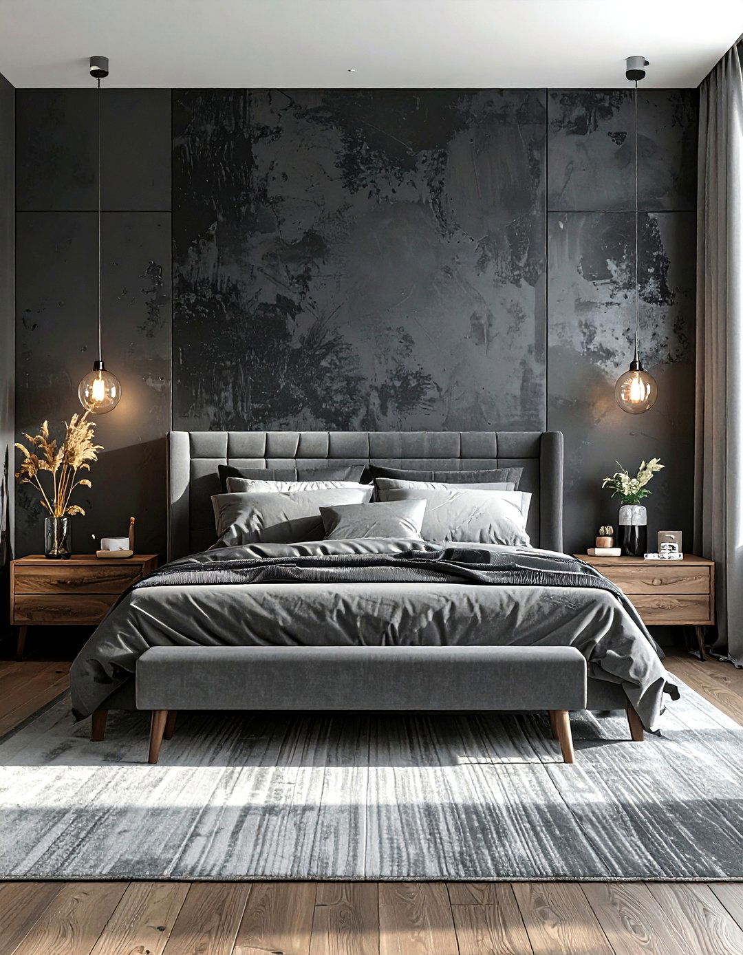 Dark charcoal textured wallpaper - 30 dark charcoal bedroom ideas