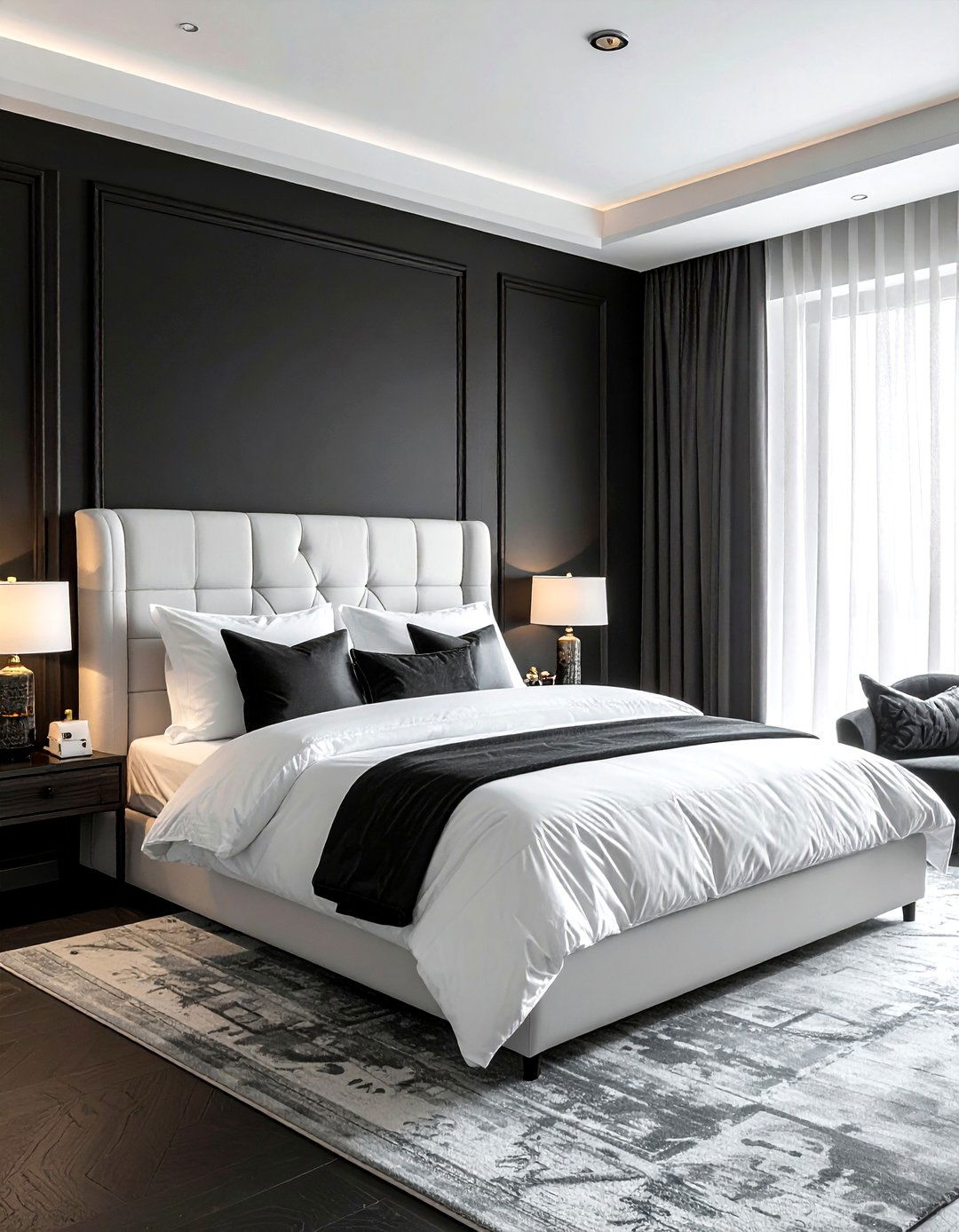 Dark charcoal white bedding - 30 dark charcoal bedroom ideas
