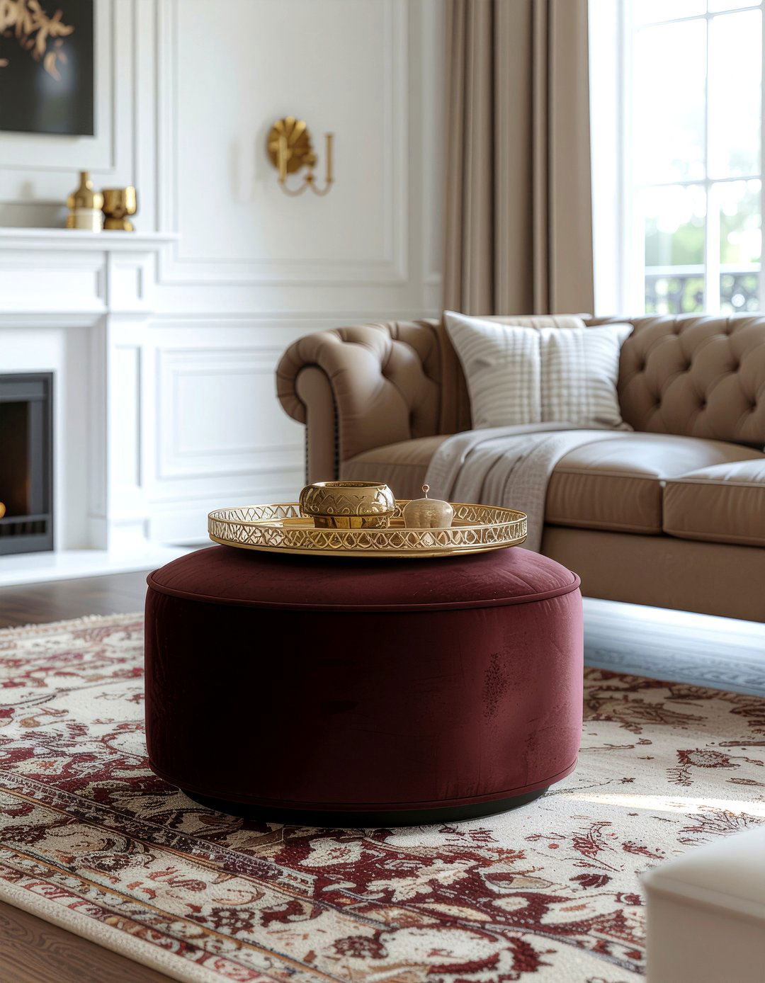 Dark cherry ottoman - 30 berry living room ideas