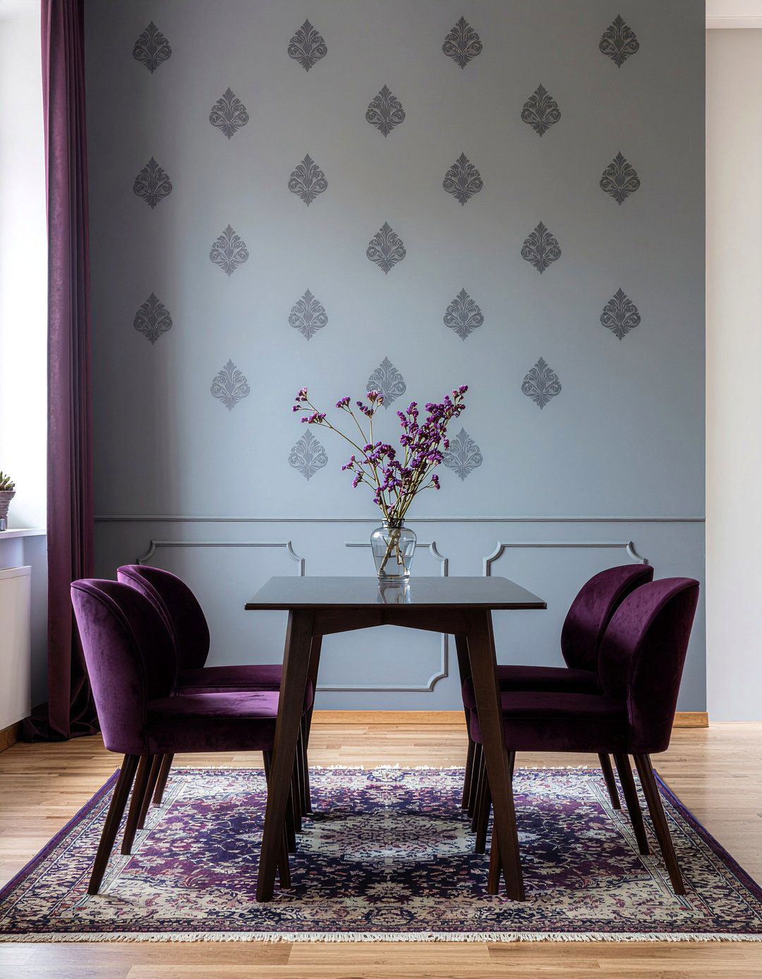 Dark damask wallpaper aesthetic - 30 damask wallpaper dining room ideas