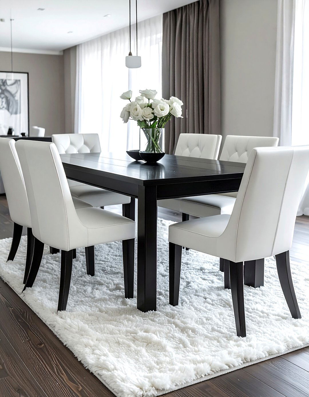 Dark espresso table white leather chairs - 30 brown and white dining room ideas