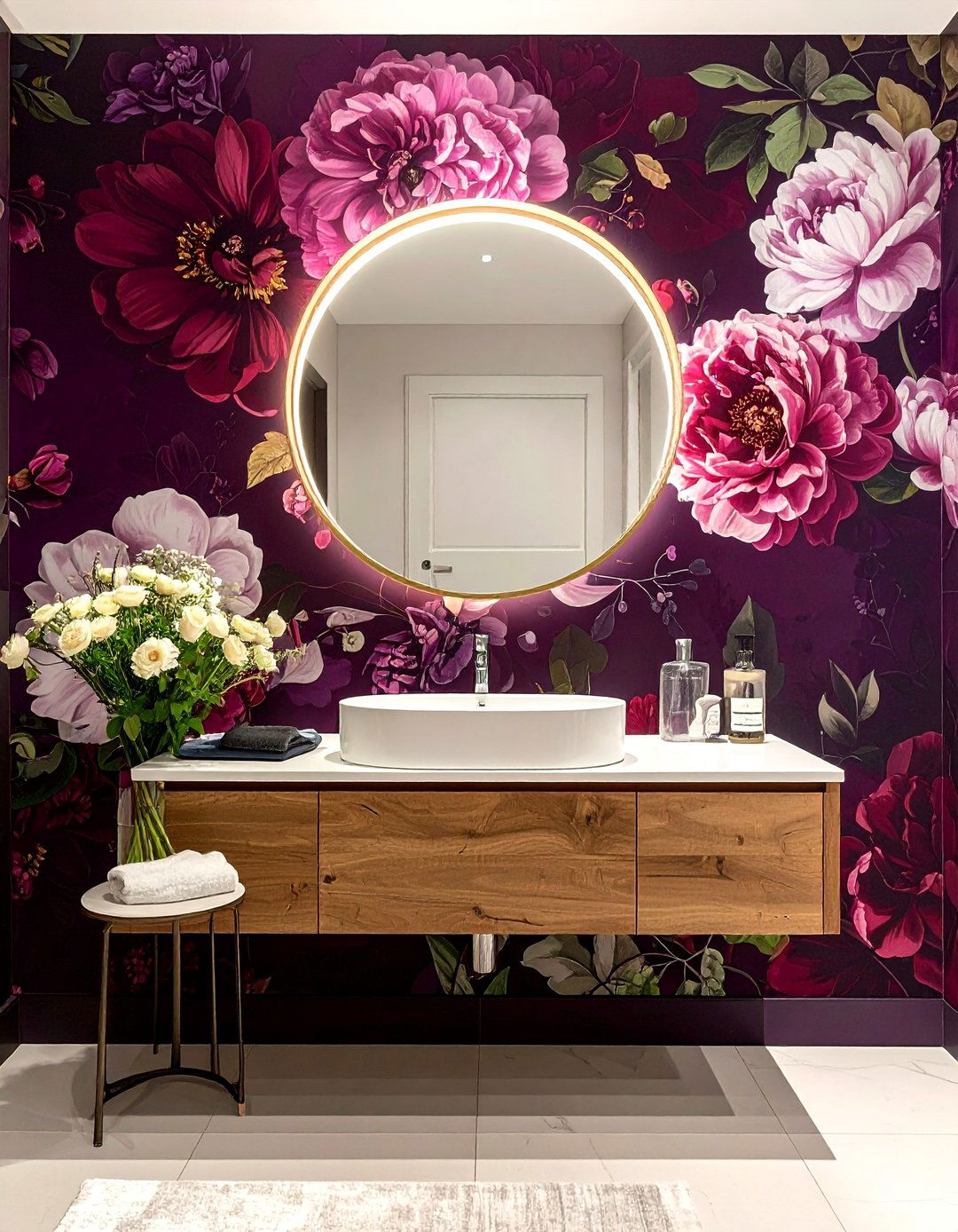 Dark floral bathroom wallpaper - 30 bathroom wallpaper ideas