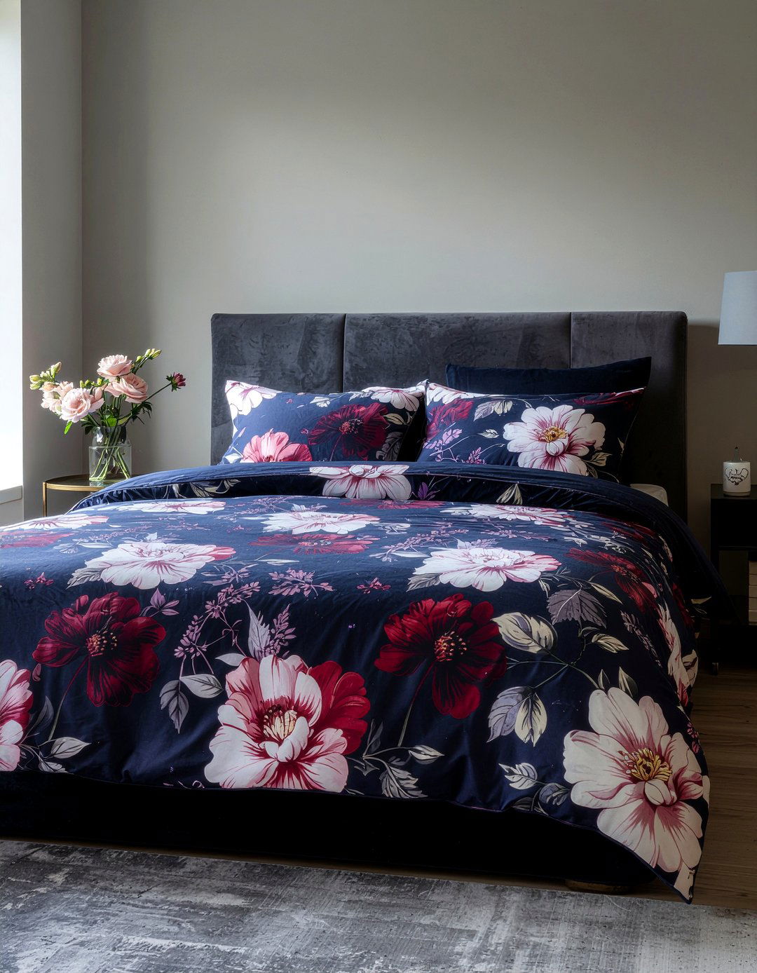 Dark floral bedding - 30 floral themed bedroom ideas