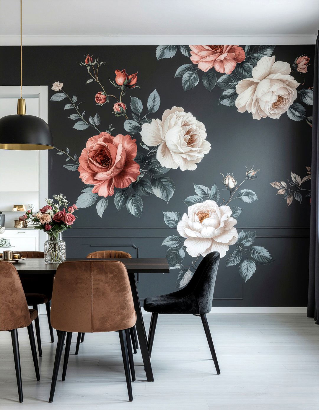 Dark floral dining room wallpaper - 30 dining room wallpaper accent ideas