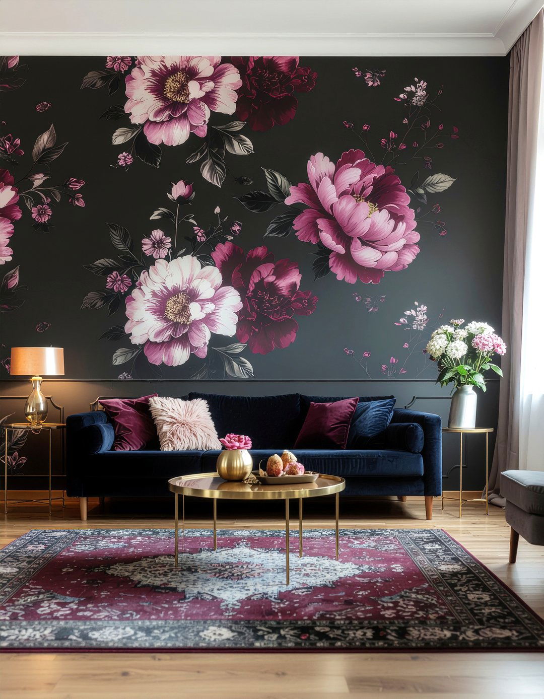 Dark floral wallpaper - 30 living room modern wallpapers