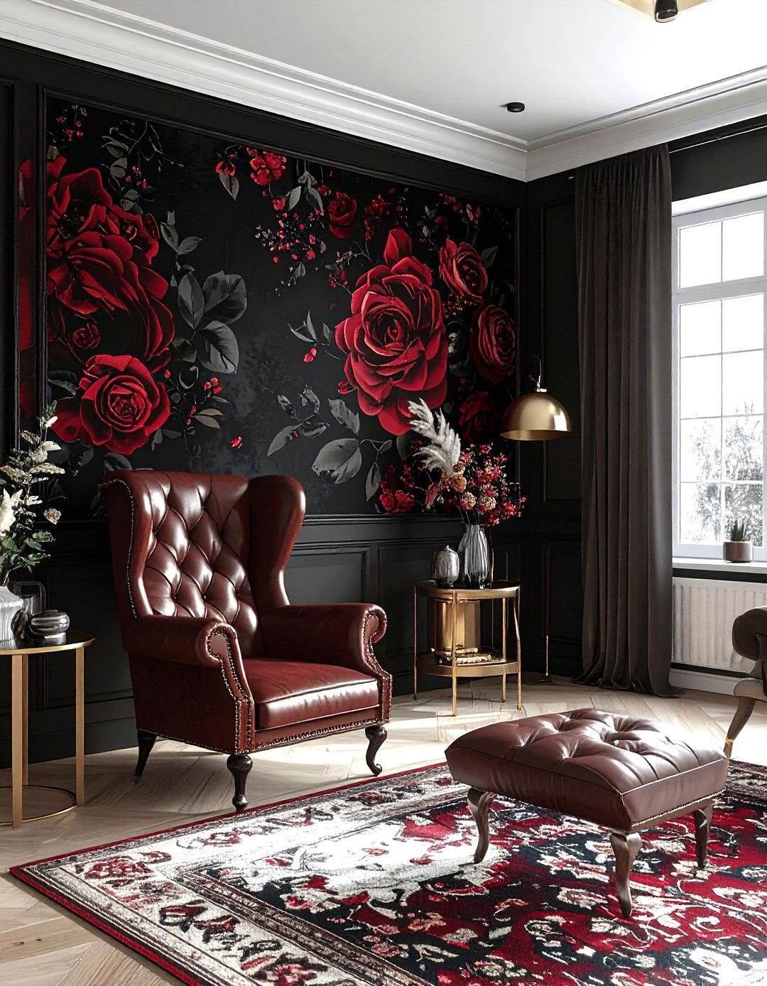 Dark floral wallpaper - 30 living room wallpapers
