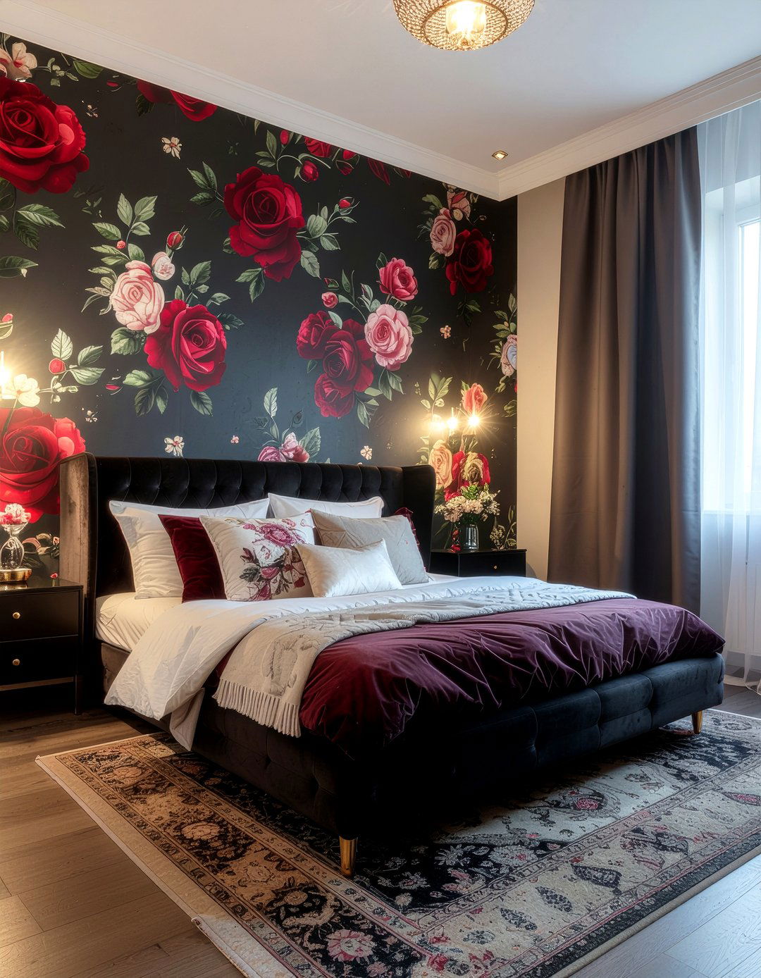 Dark floral wallpaper - 30 bedroom peel and stick wallpapers