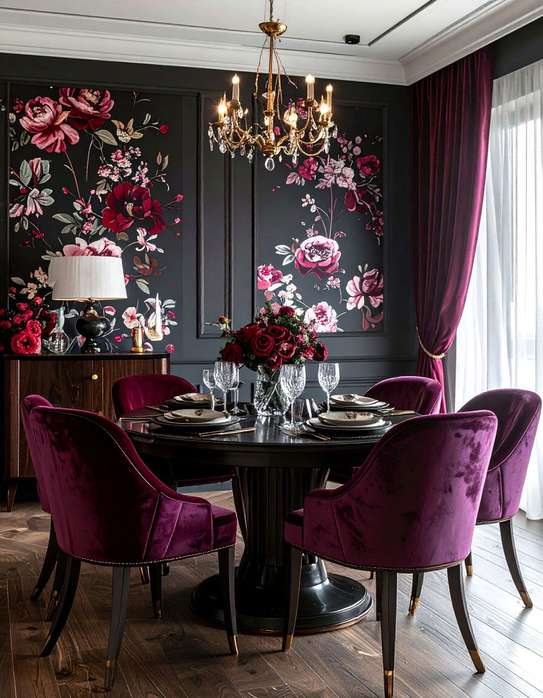 Dark floral wallpaper dining room - 30 floral wallpaper dining room ideas