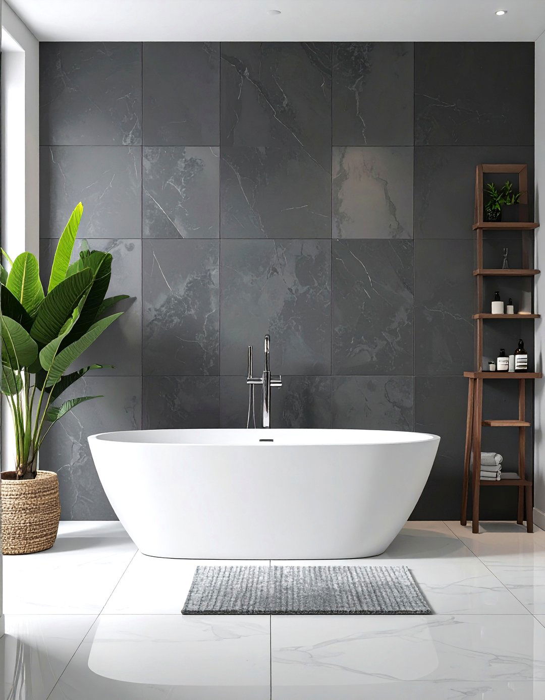 Dark gray accent wall - 30 dark gray bathroom ideas