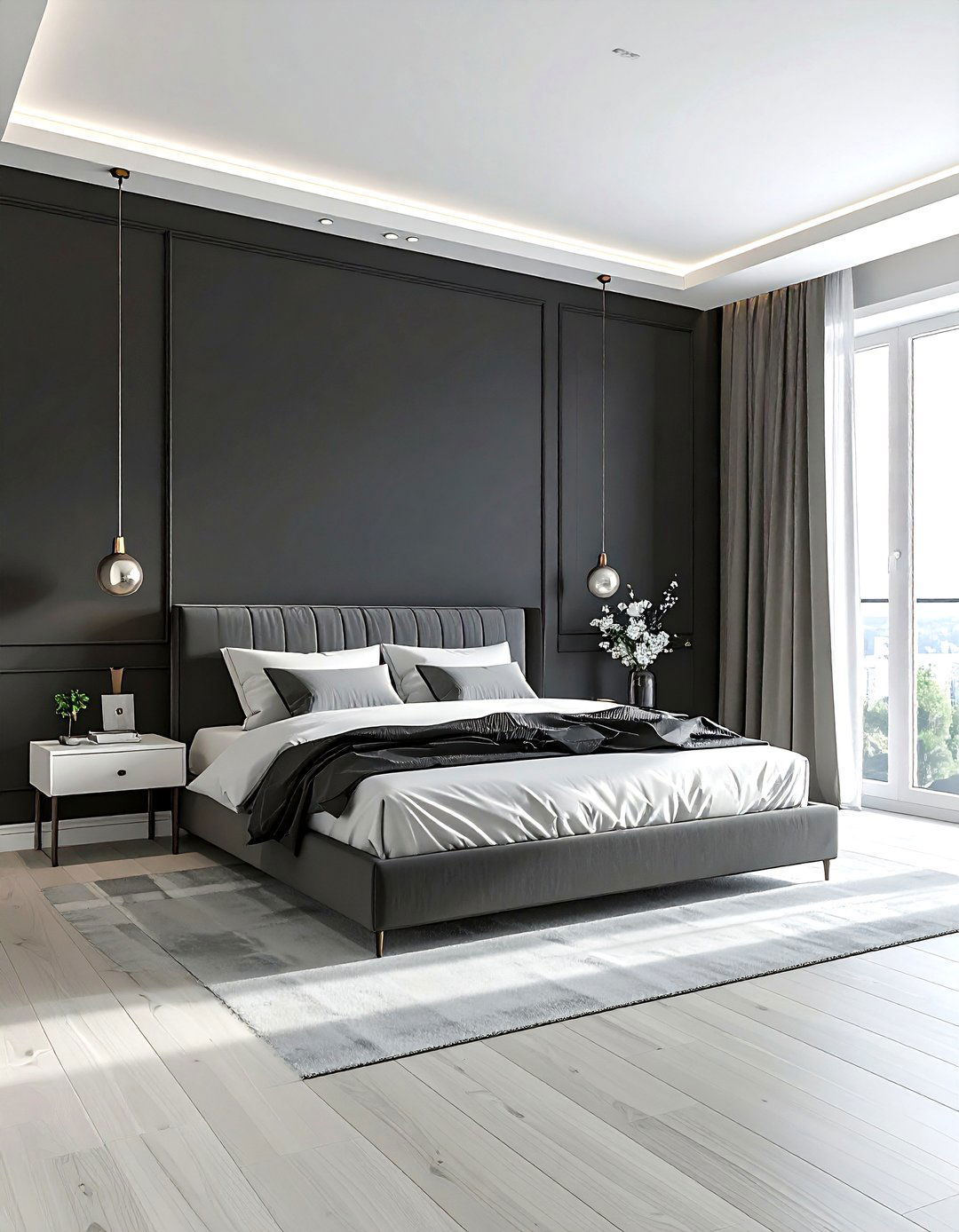 Dark gray accent wall - 30 gray decor ideas