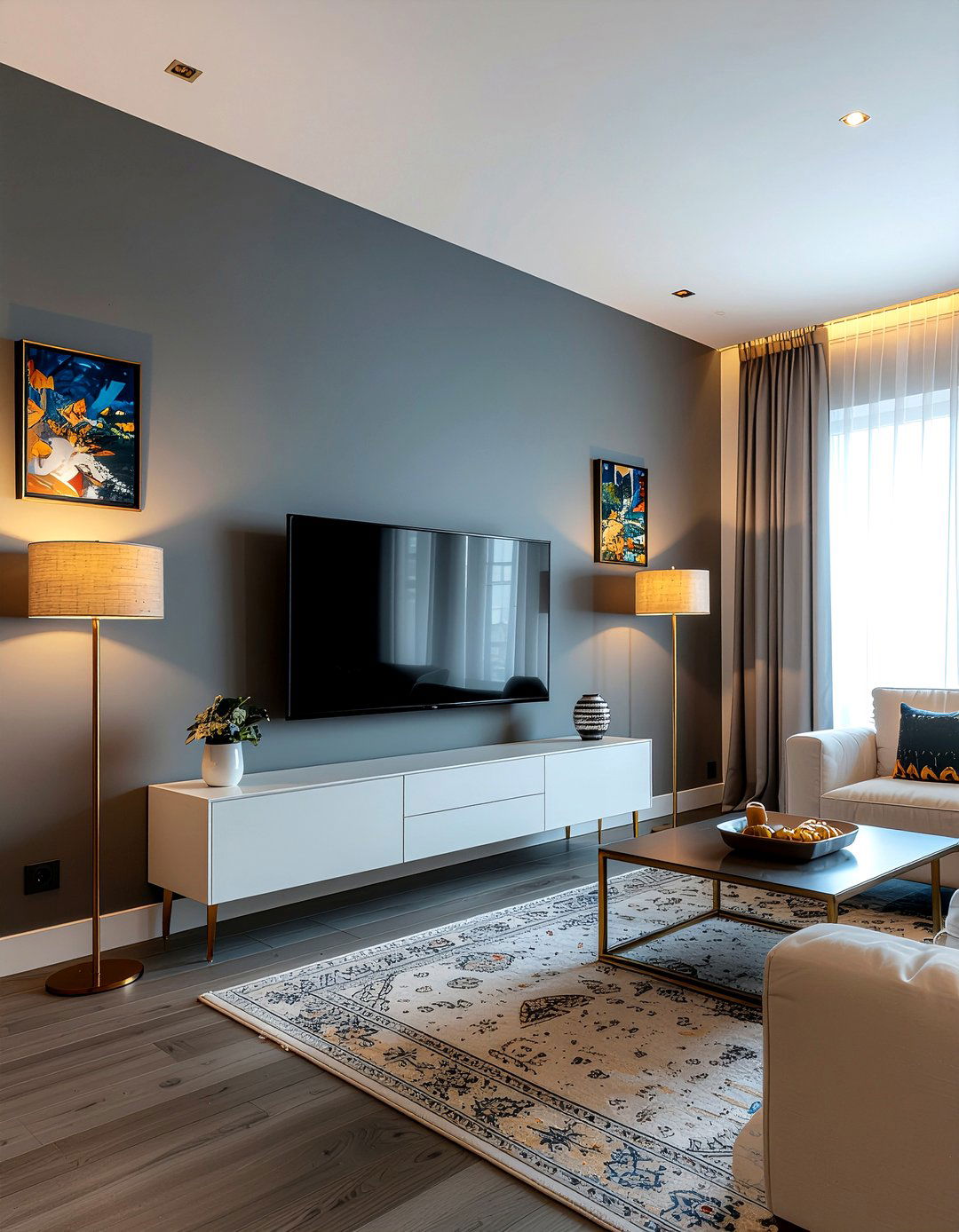 Dark gray accent wall - 30 living room gray walls