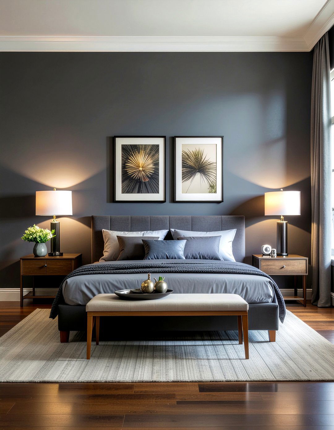 Dark gray accent wall - 30 all gray bedroom ideas