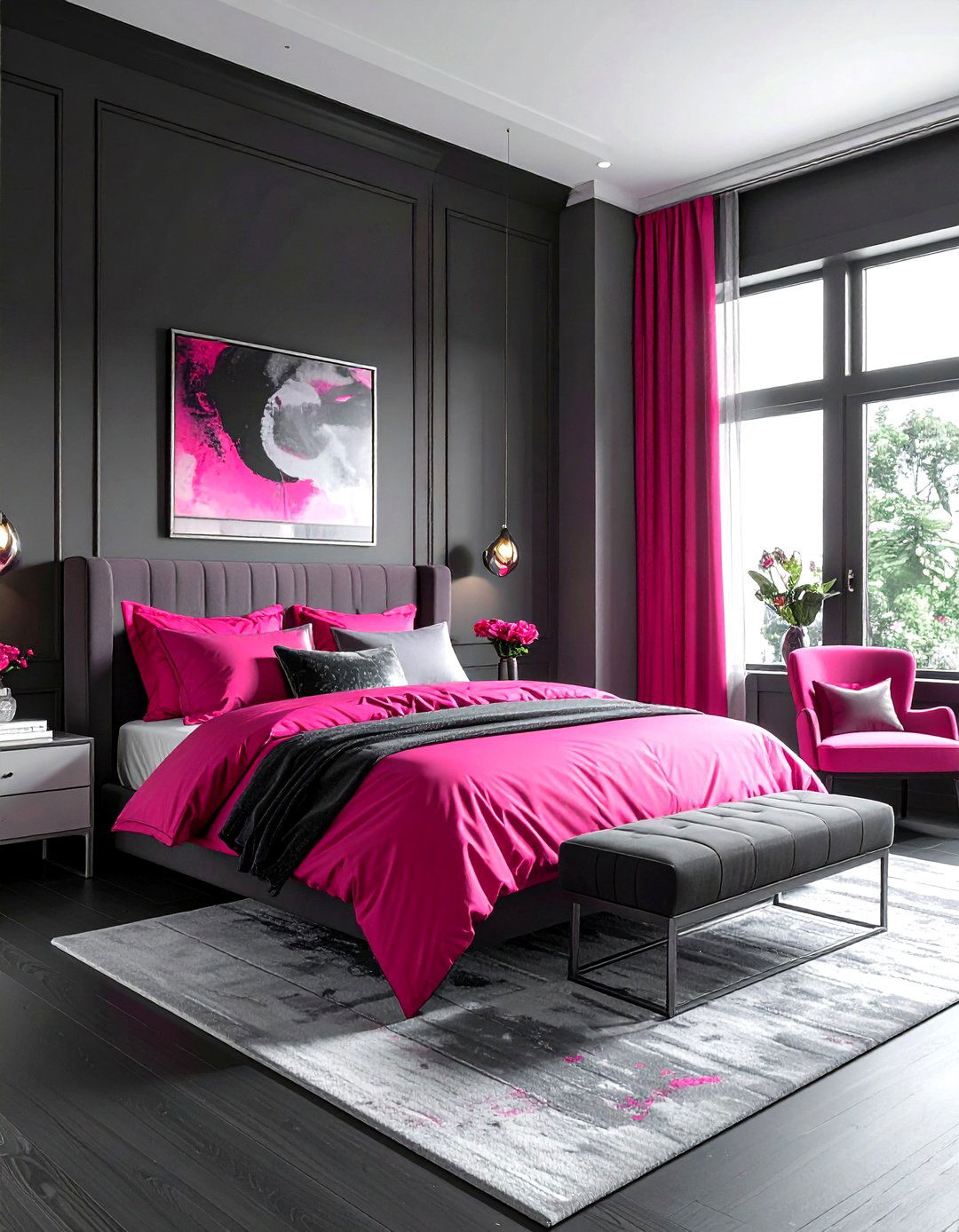 Dark gray and hot pink bedroom - 30 pink gray bedroom ideas