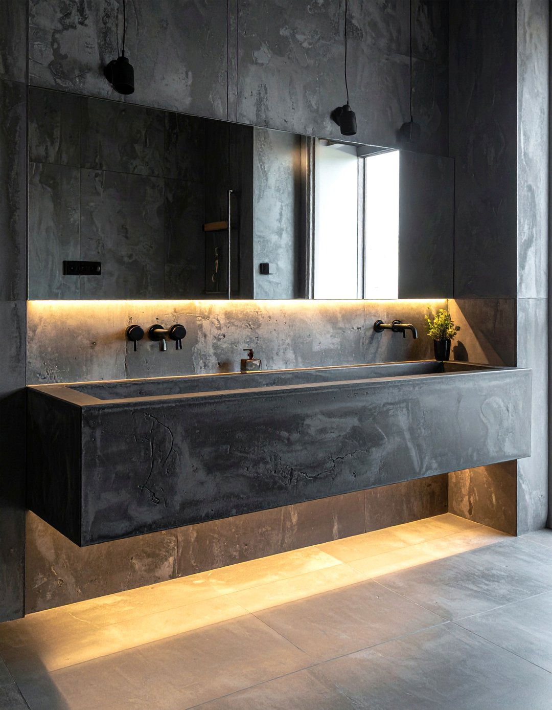Dark gray concrete trough sink - 30 concrete sink ideas