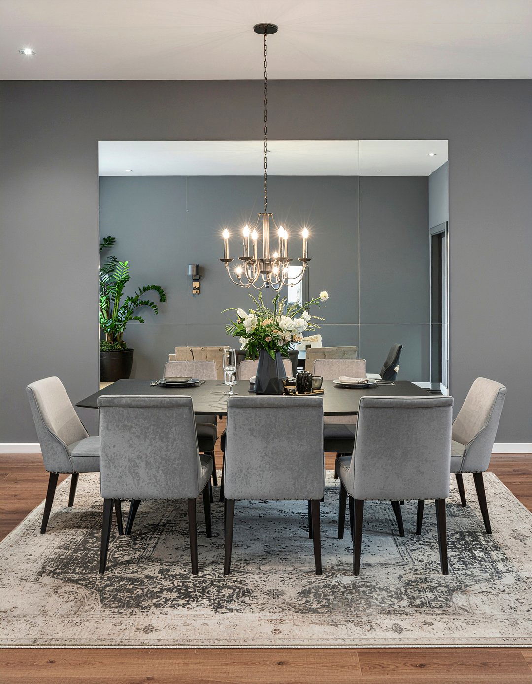 Dark gray dining room mirror wall - 30 dark gray dining room ideas