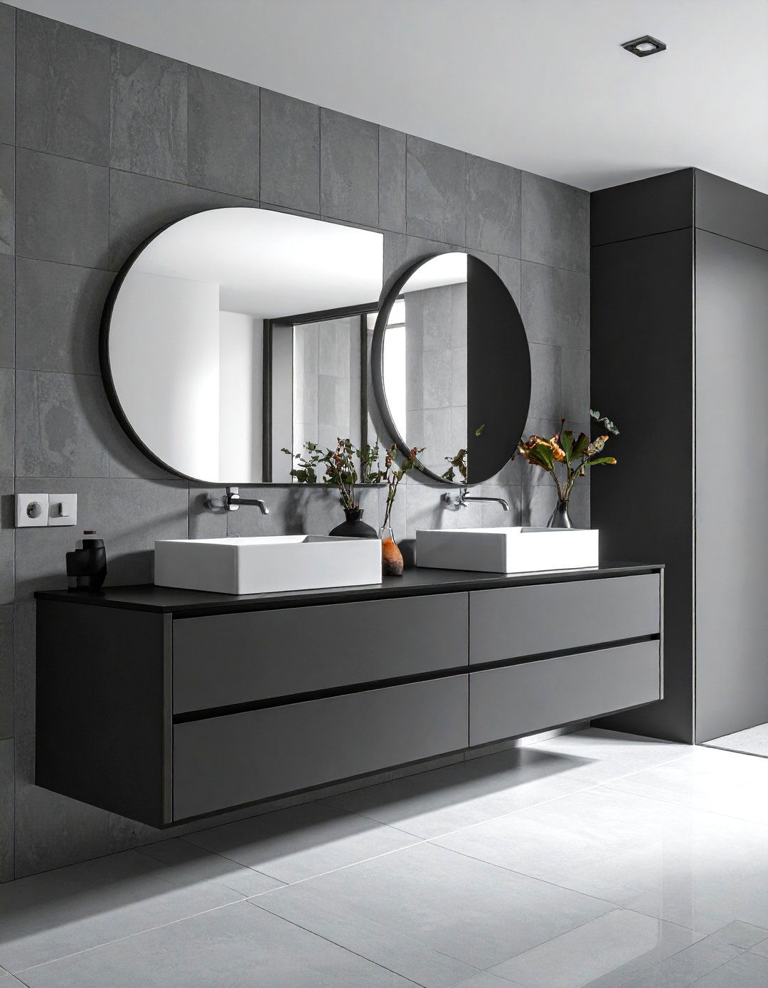 Dark gray floating vanity - 30 dark gray bathroom ideas
