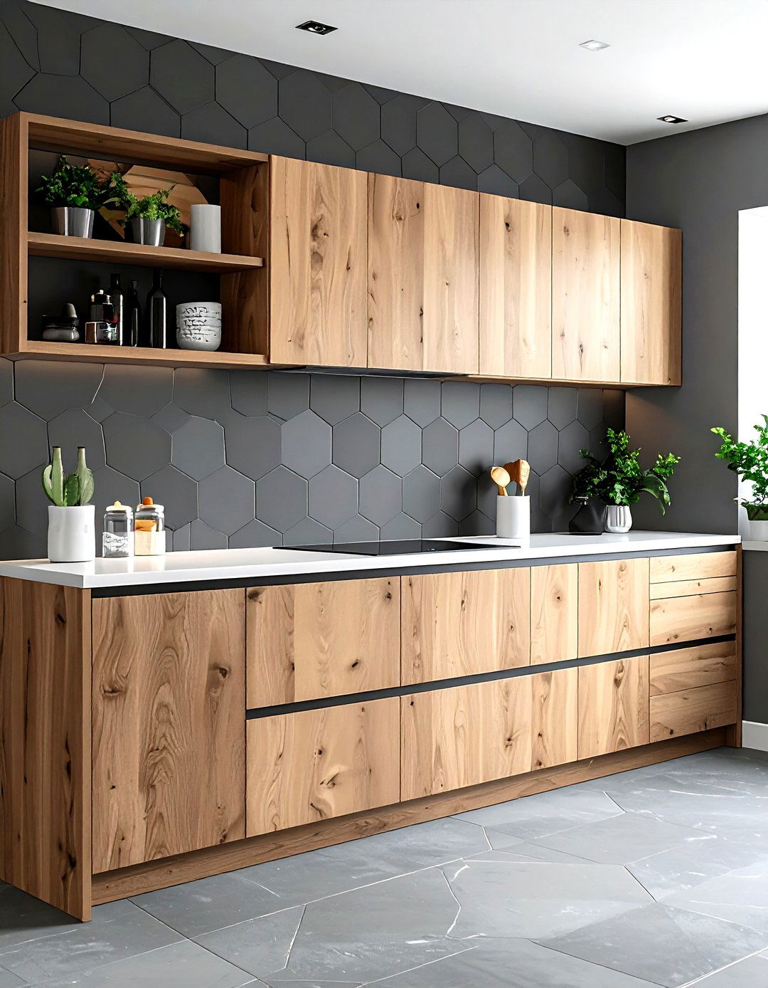 Dark gray hexagon backsplash - 30 hexagon tile kitchen backsplash ideas