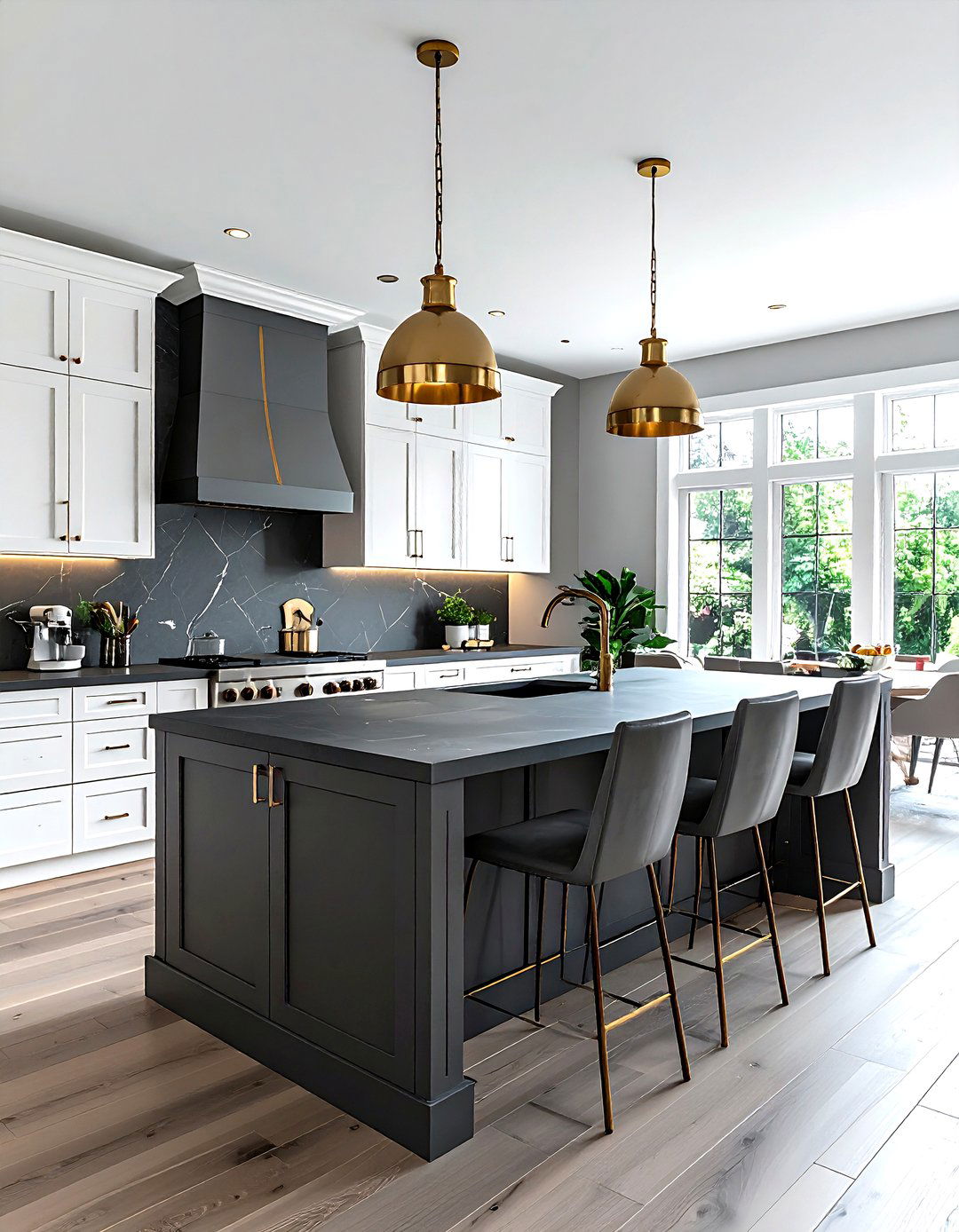 Dark gray island white cabinets - 30 gray and white kitchen ideas