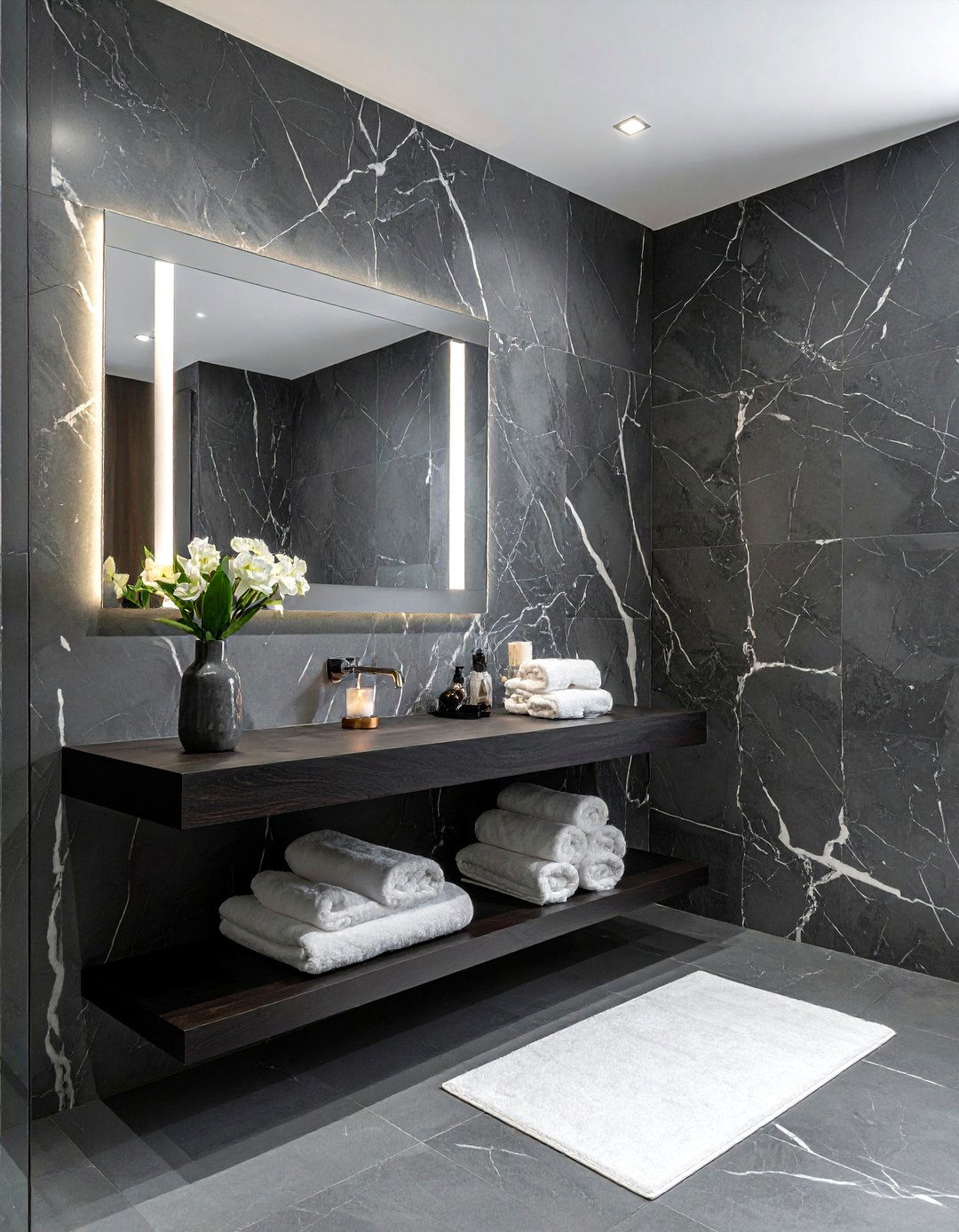Dark gray marble wall - 30 dark gray bathroom ideas