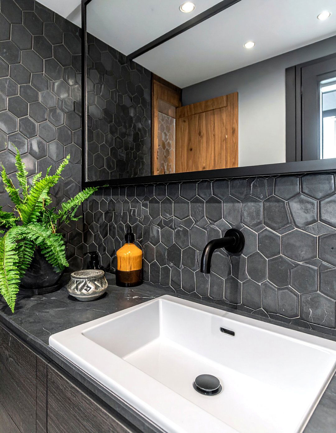 Dark gray mosaic tile - 30 dark gray bathroom ideas