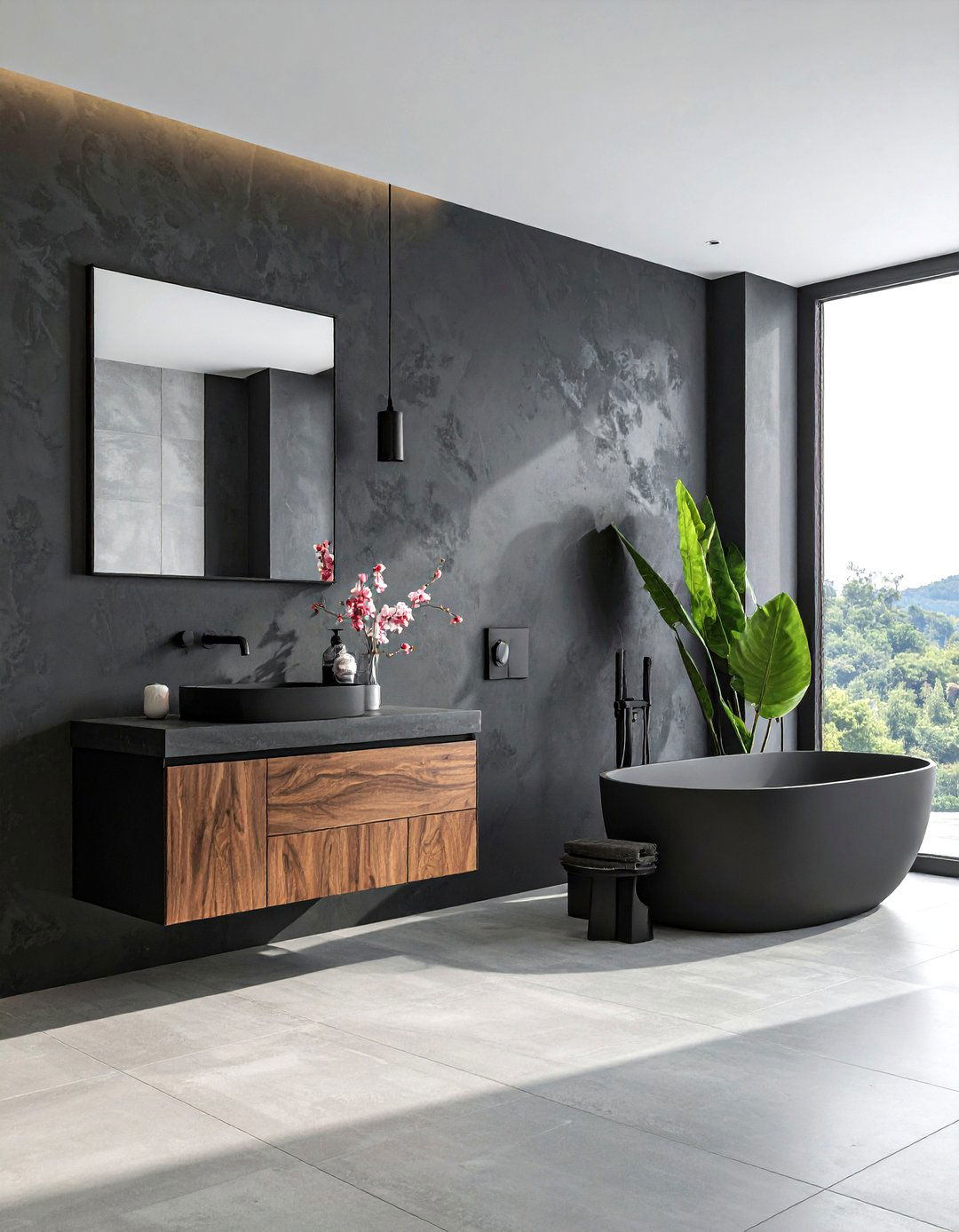 Dark gray plaster wall - 30 dark gray bathroom ideas