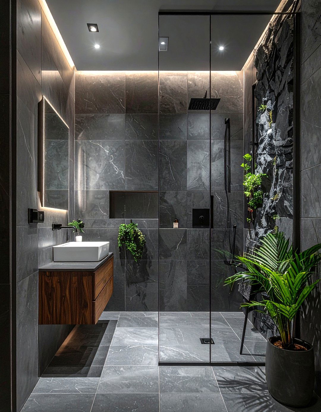 Dark gray shower tile - 30 cool tone bathroom ideas