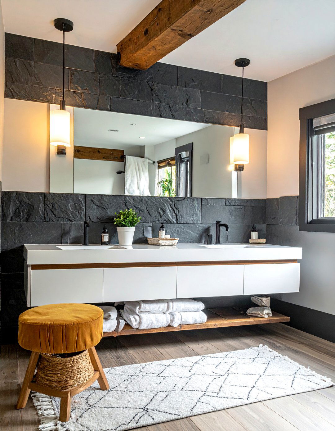 Dark gray slate backsplash - 30 dark gray bathroom ideas