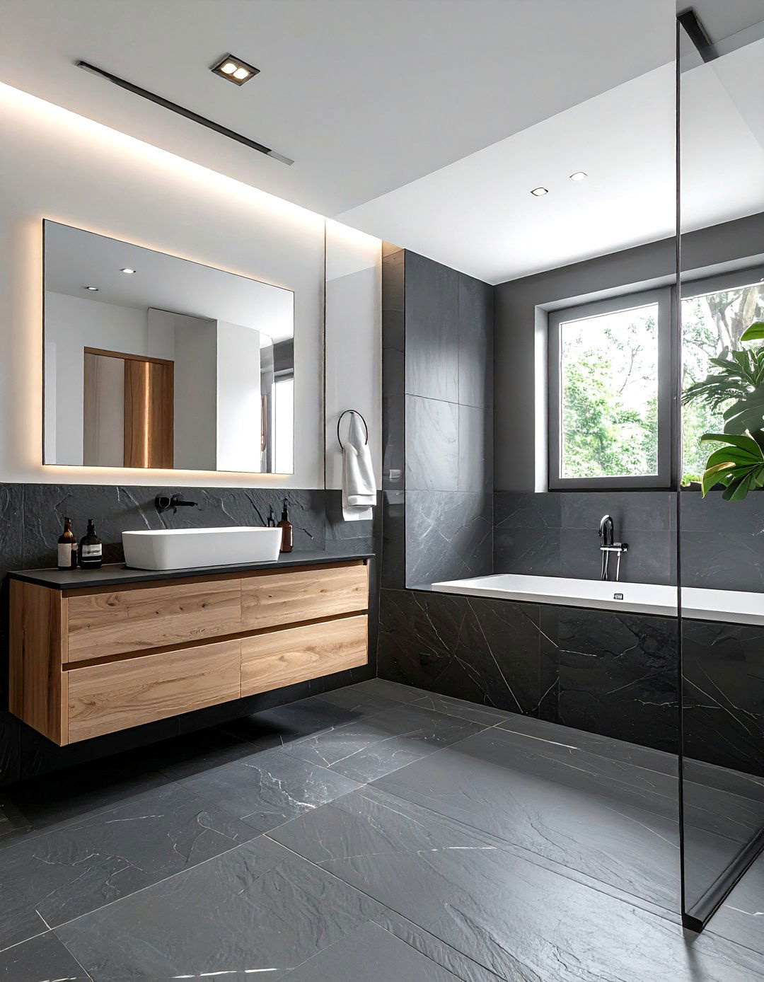 Dark gray slate floor - 30 slate bathroom ideas