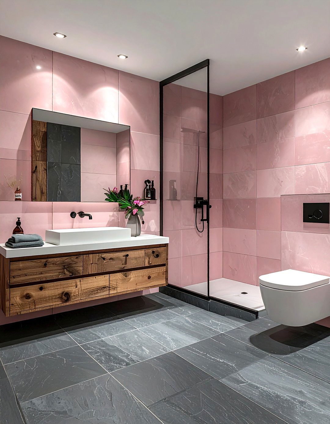 Dark gray slate - 30 pink and gray bathroom ideas