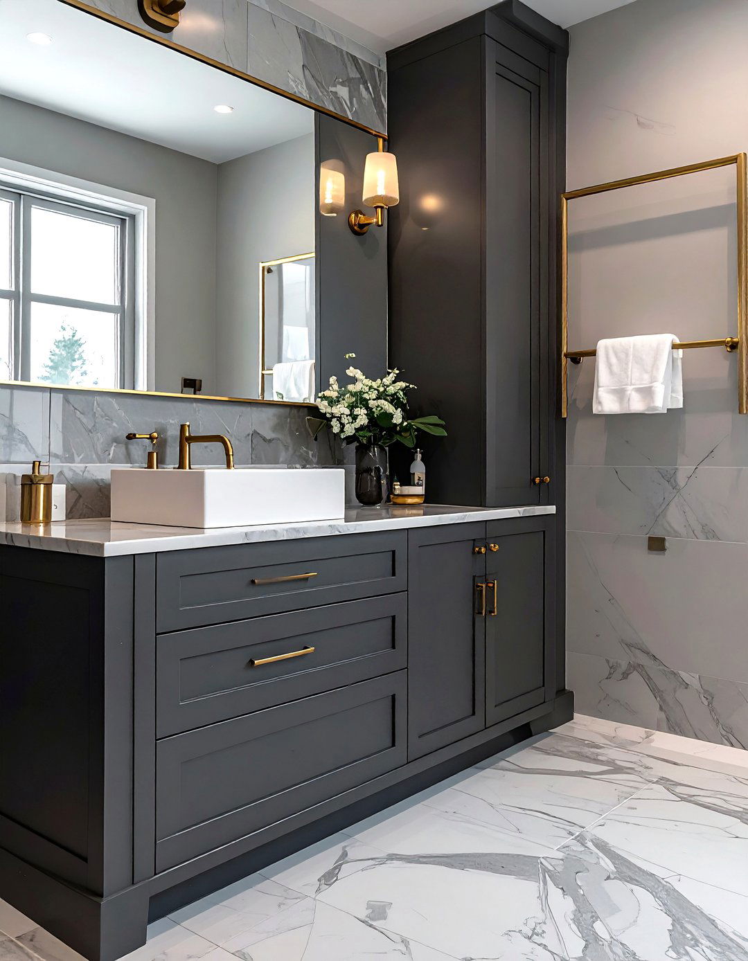 Dark gray vanity gold hardware - 30 dark gray bathroom ideas