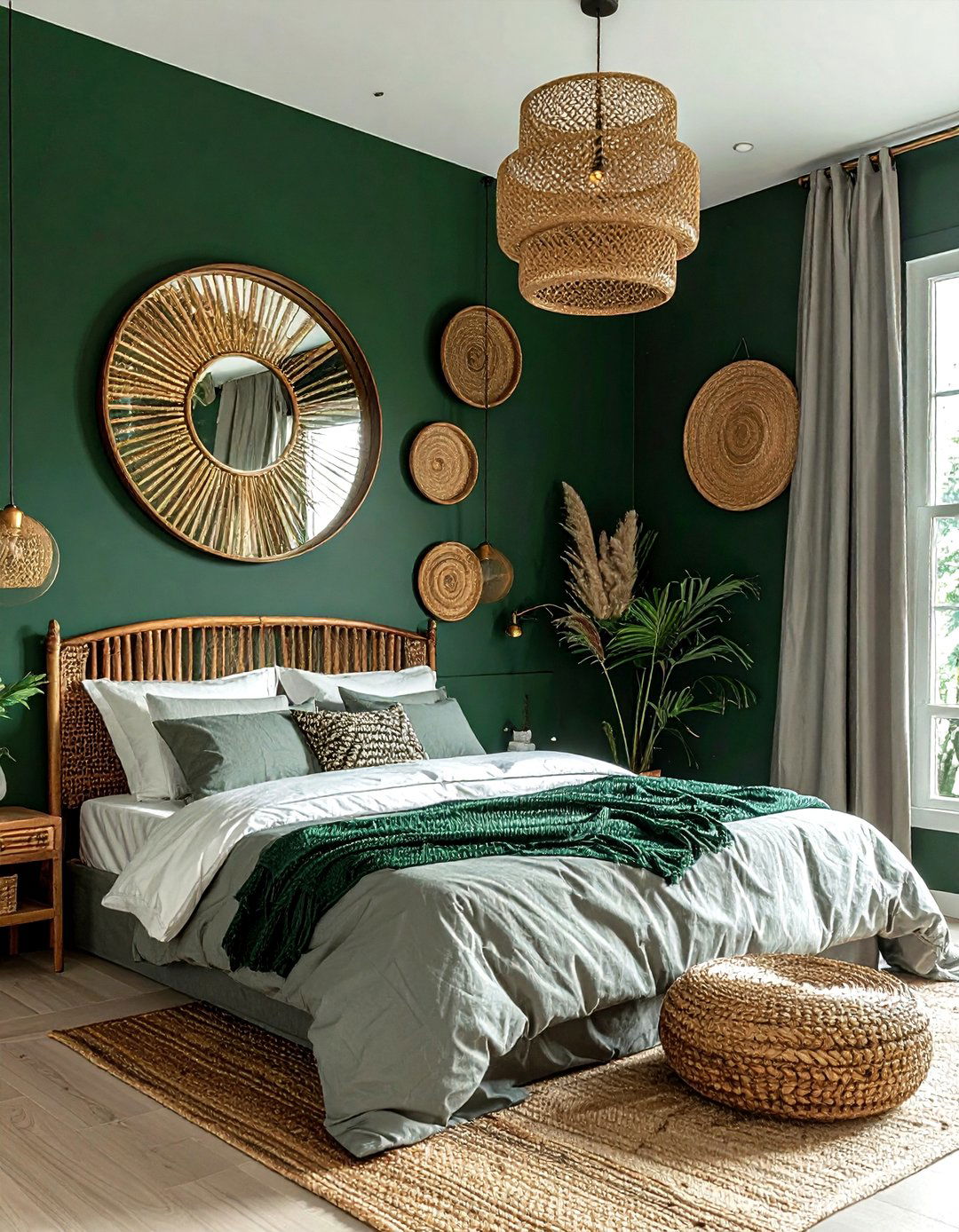 Dark green accent wall - 30 bohemian green bedroom ideas