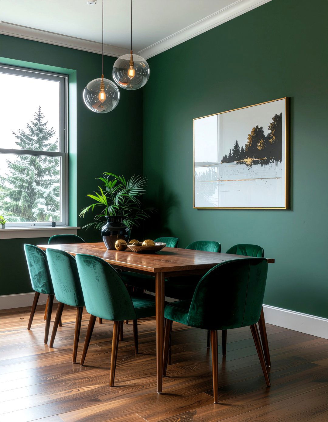 Dark green accent wall - 30 dining room glow-up ideas