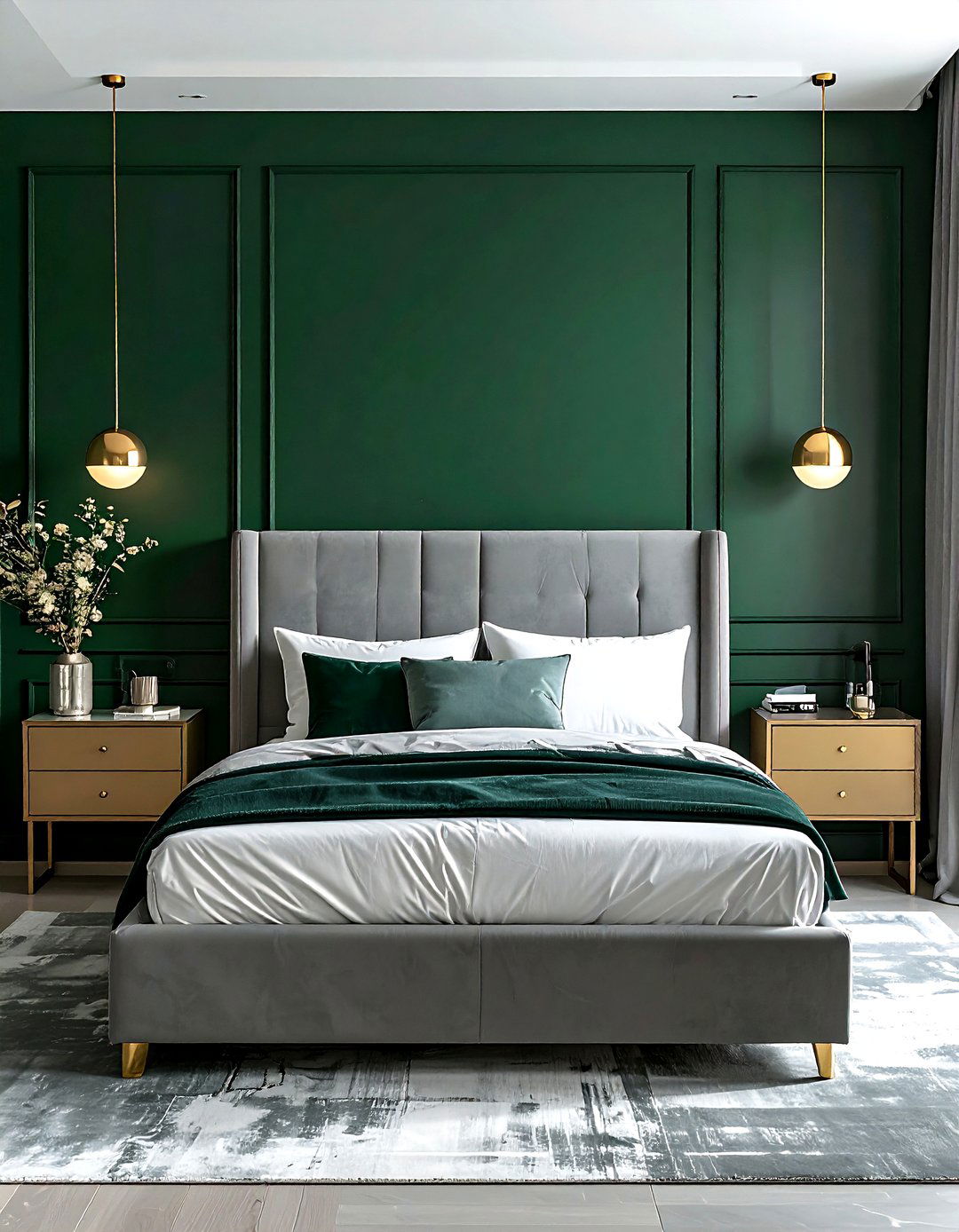 Dark green accent wall - 30 green bedroom decor ideas