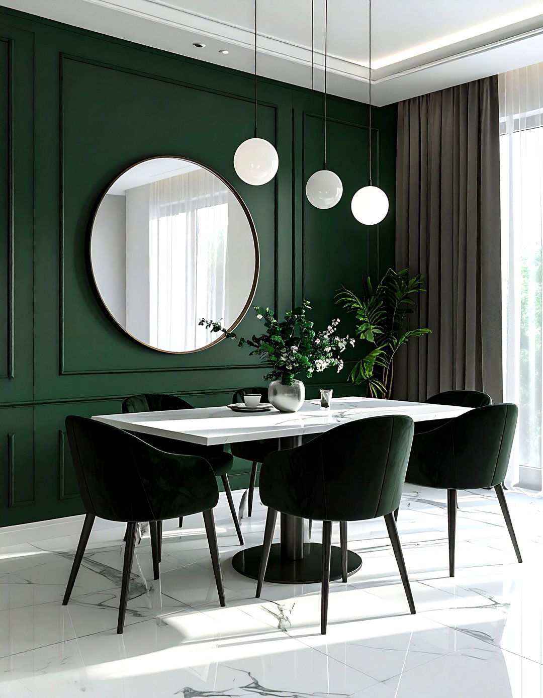 Dark green accent wall dining room - 30 emerald dining room ideas
