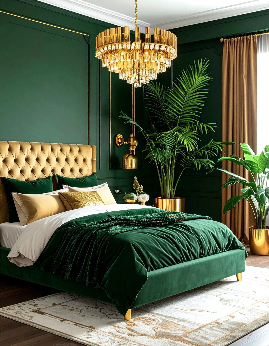 Dark green and gold bedroom - 30 gold bedroom decor ideas